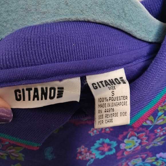 Vintage Gitano Purple Floral Quilted Collared Sweatshirt Size Small - Picture 6 of 7